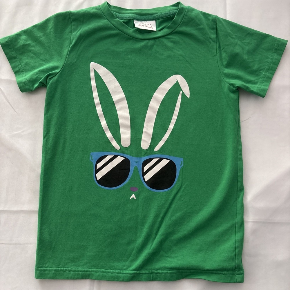 HH Family Youth Easter Shirt Size 8 Green Bunny Sunglasses Graphic T-Shirt
